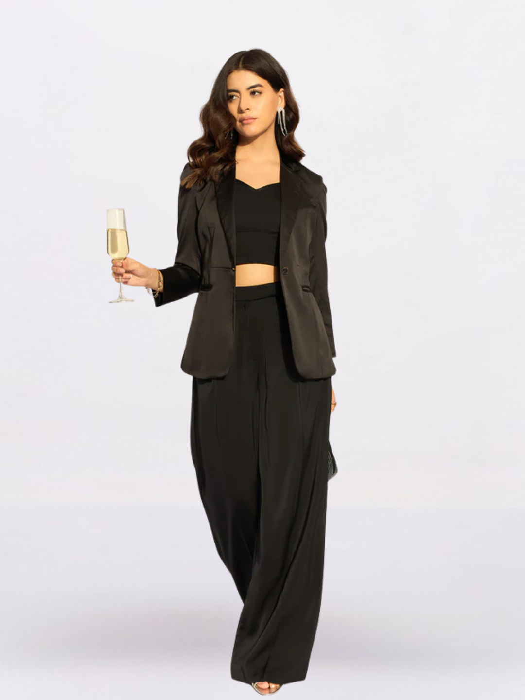Women Black Three - Piece Satin Pantsuit