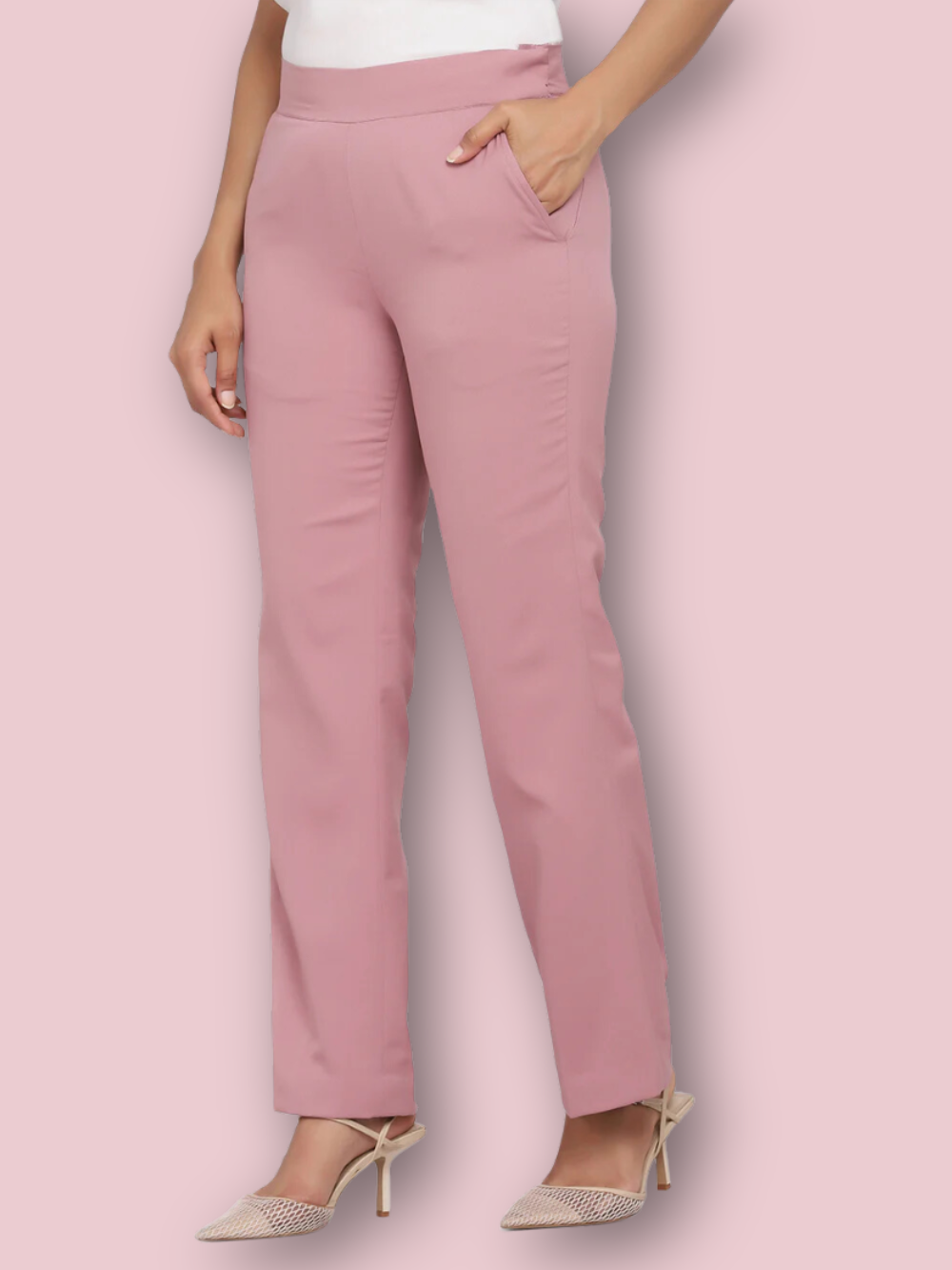 Poly Crepe Formal Trousers For Women - Pink