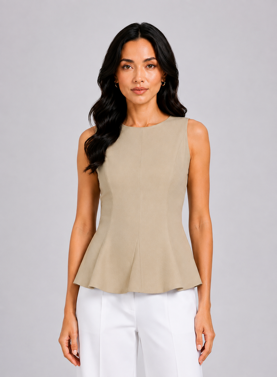 Women Beige Textured Sleeveless Top