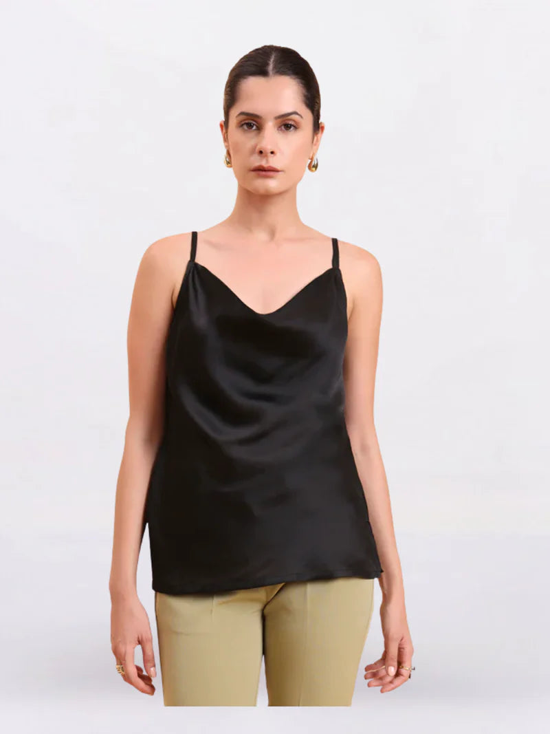 Women Peach Pantsuit with black cowl neck top