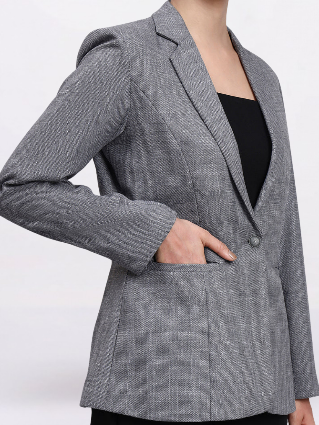 Women Grey Notch Collar Tailored Blazer