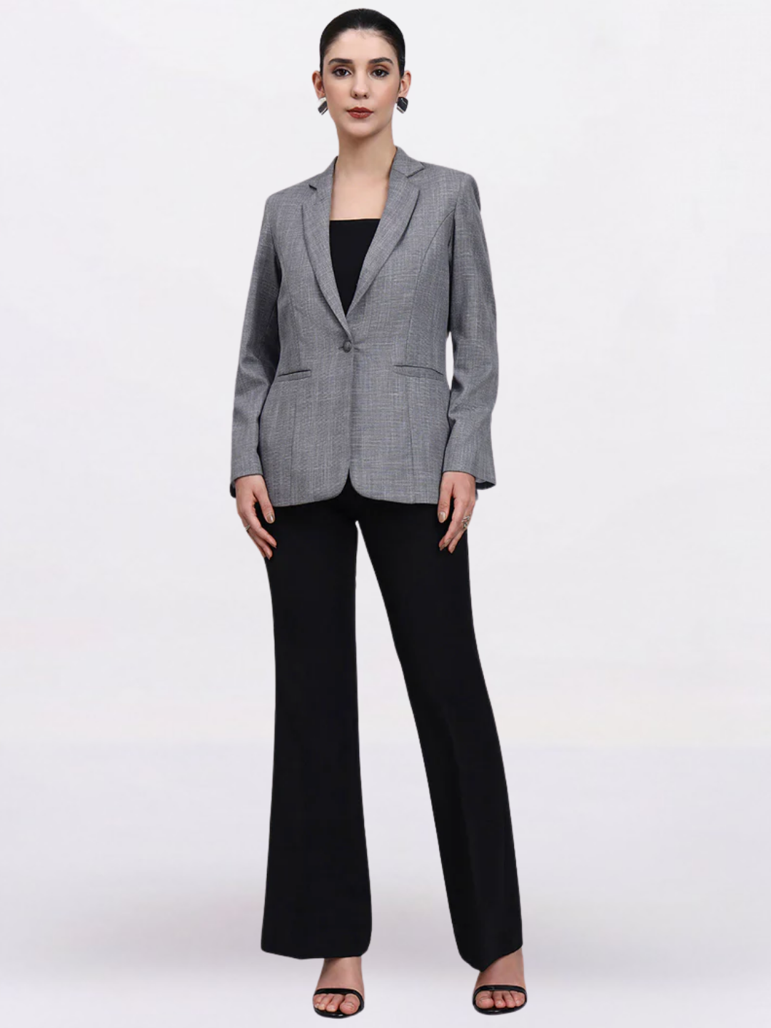 Women Grey Notch Collar Tailored Blazer