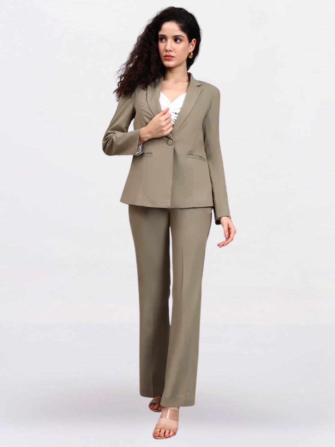 Women Pastel Fern Green Formal Powersuit