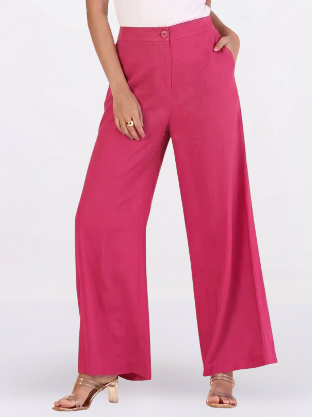 Women Hot Pink High-Rise Trousers