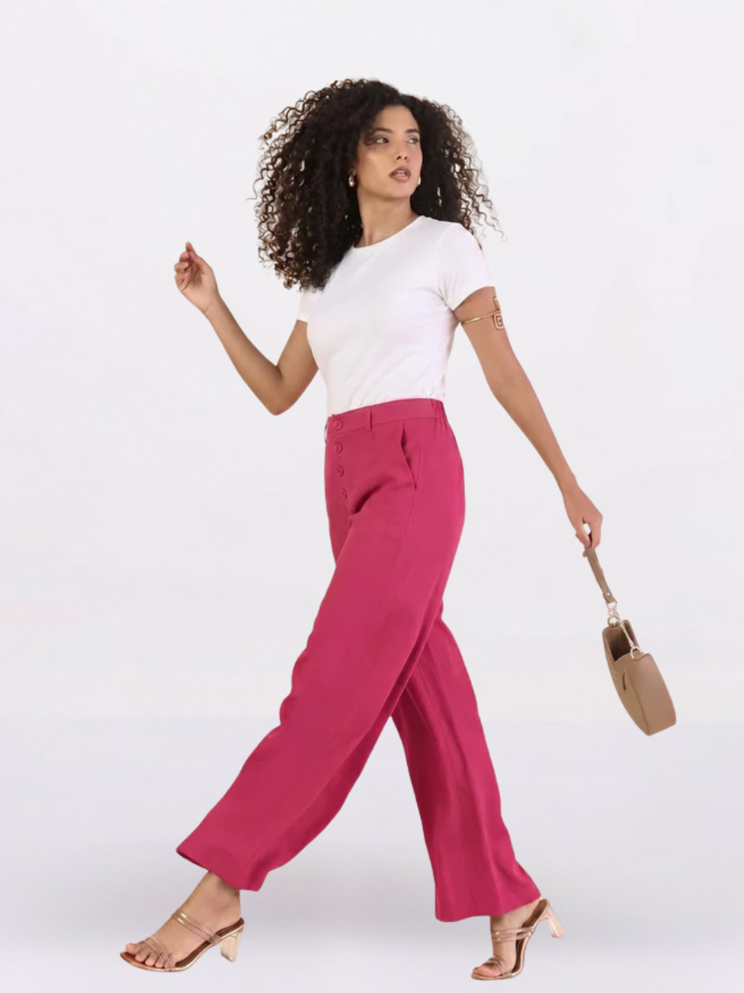 Women Hot Pink High-Rise Trousers