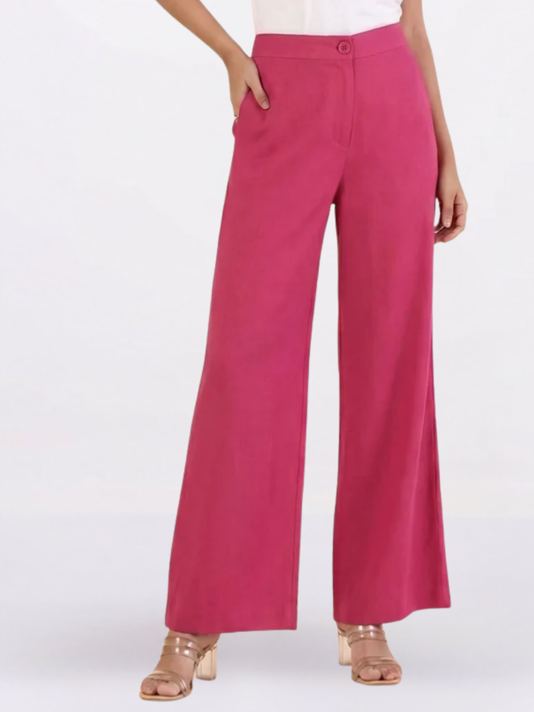 Women Hot Pink High-Rise Trousers
