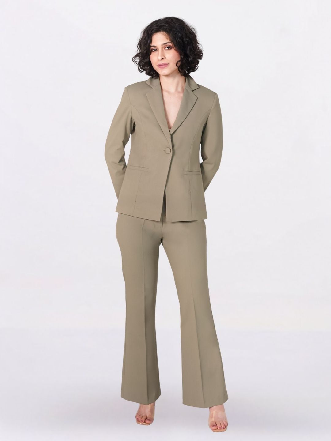 Women Pastel Fern Green Formal Powersuit