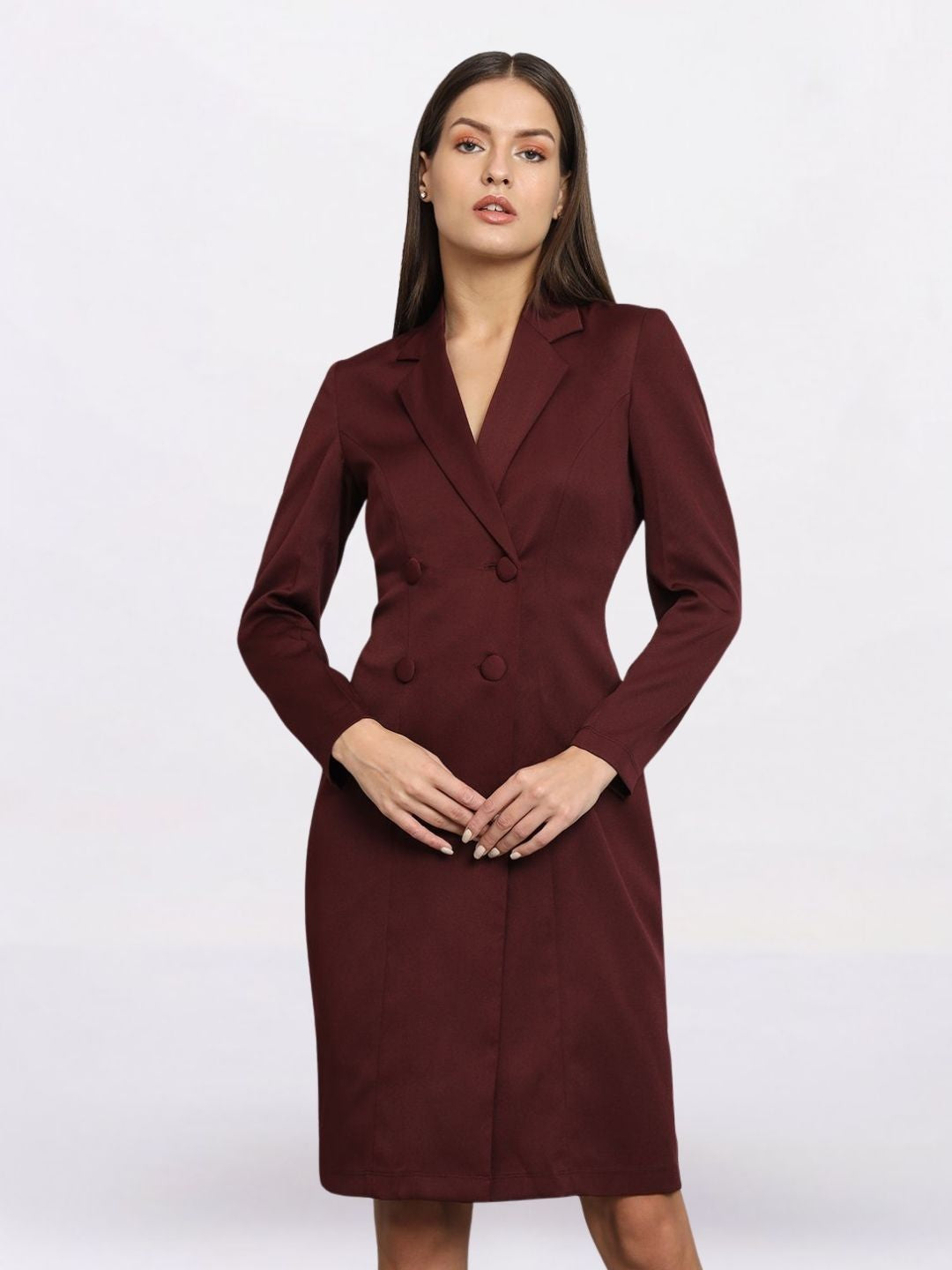 Women Maroon Stretch Blazer Dress