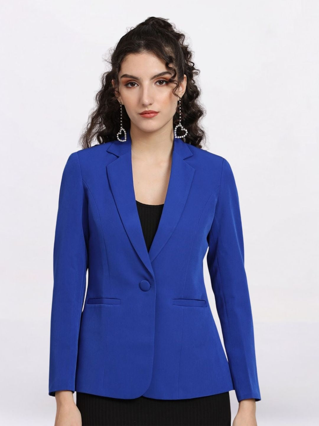 Women Ink Blue Notched Lapel Formal Blazer