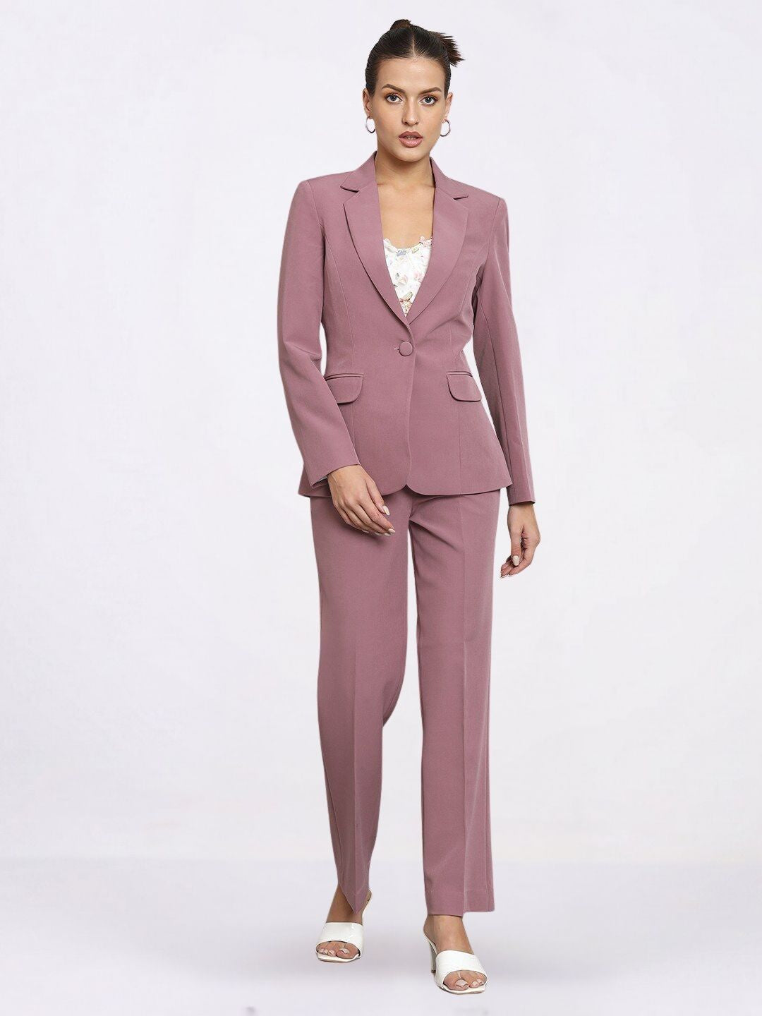 Women Dusty Pink Fit Single Breasted Formal Pantsuit