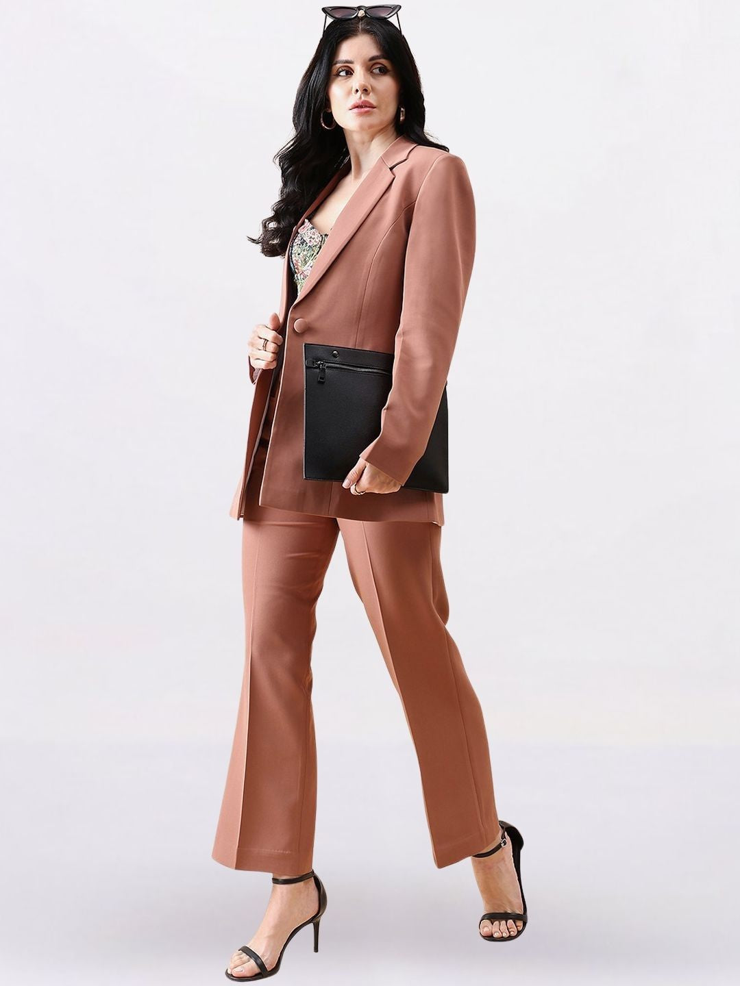 Women Peach Single-Breasted Formal Pantsuit