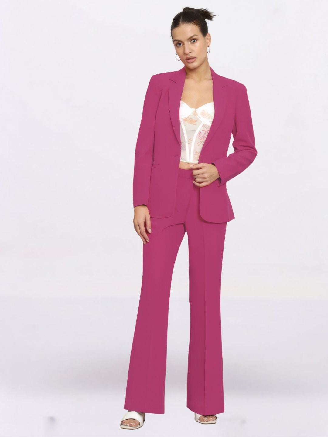 Women Hot Pink Single Breasted Formal Powersuit