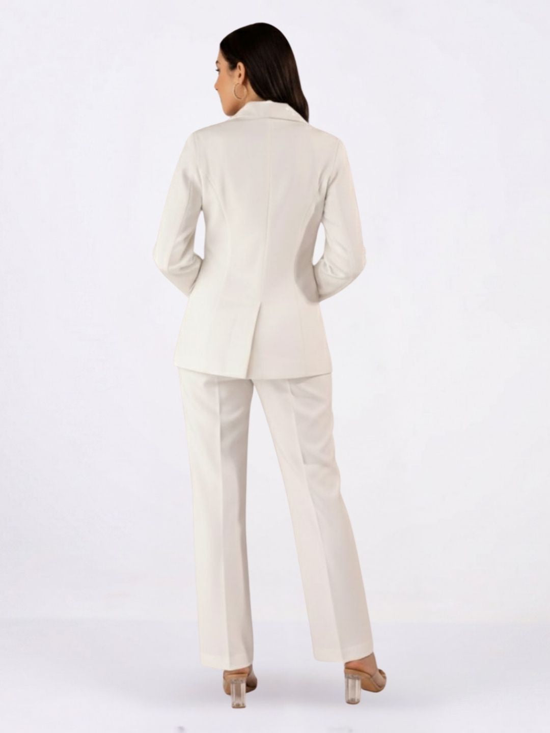 Women White Single breasted Stretch Formal Pant Suit