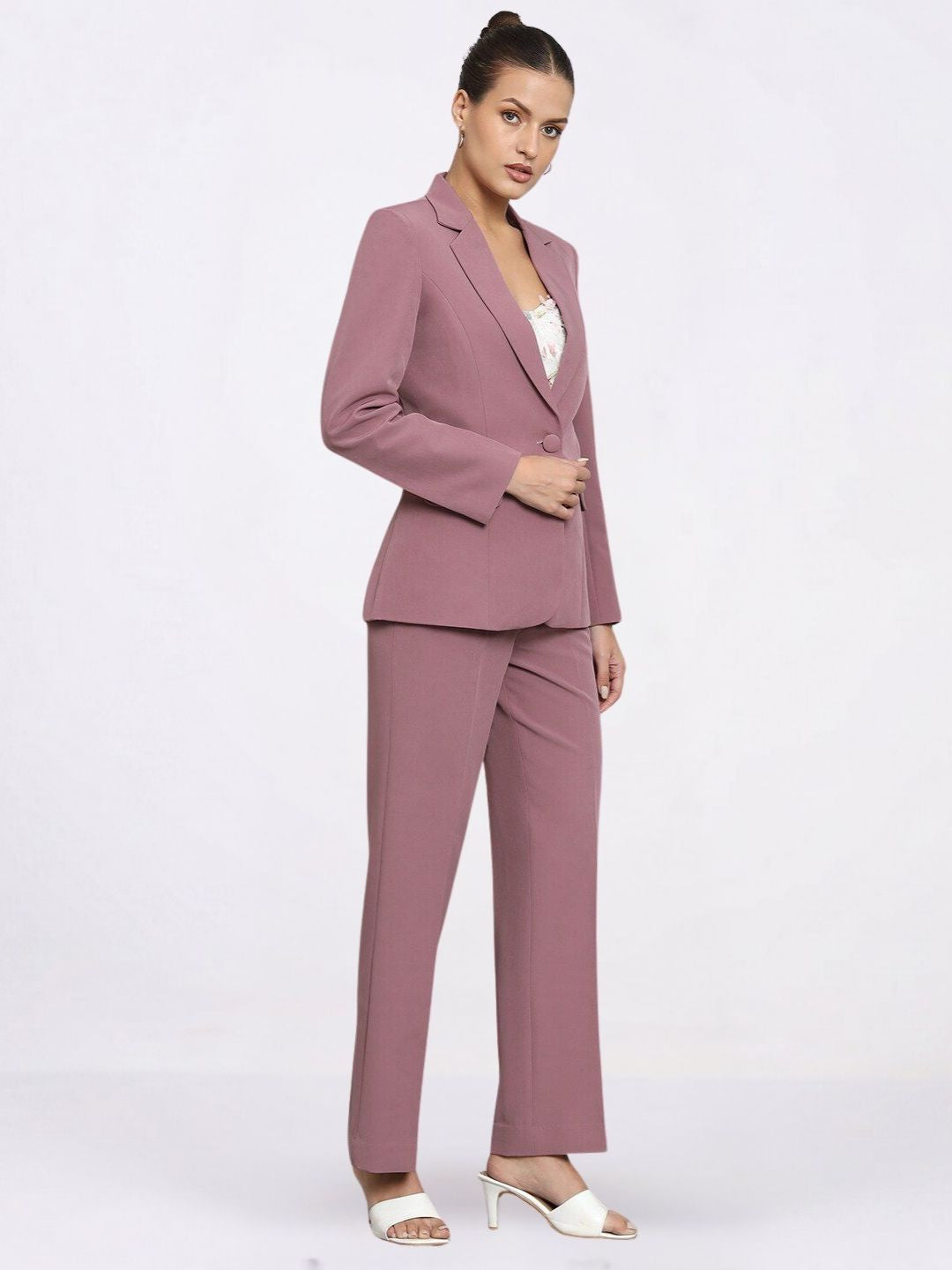 Women Dusty Pink Fit Single Breasted Formal Pantsuit