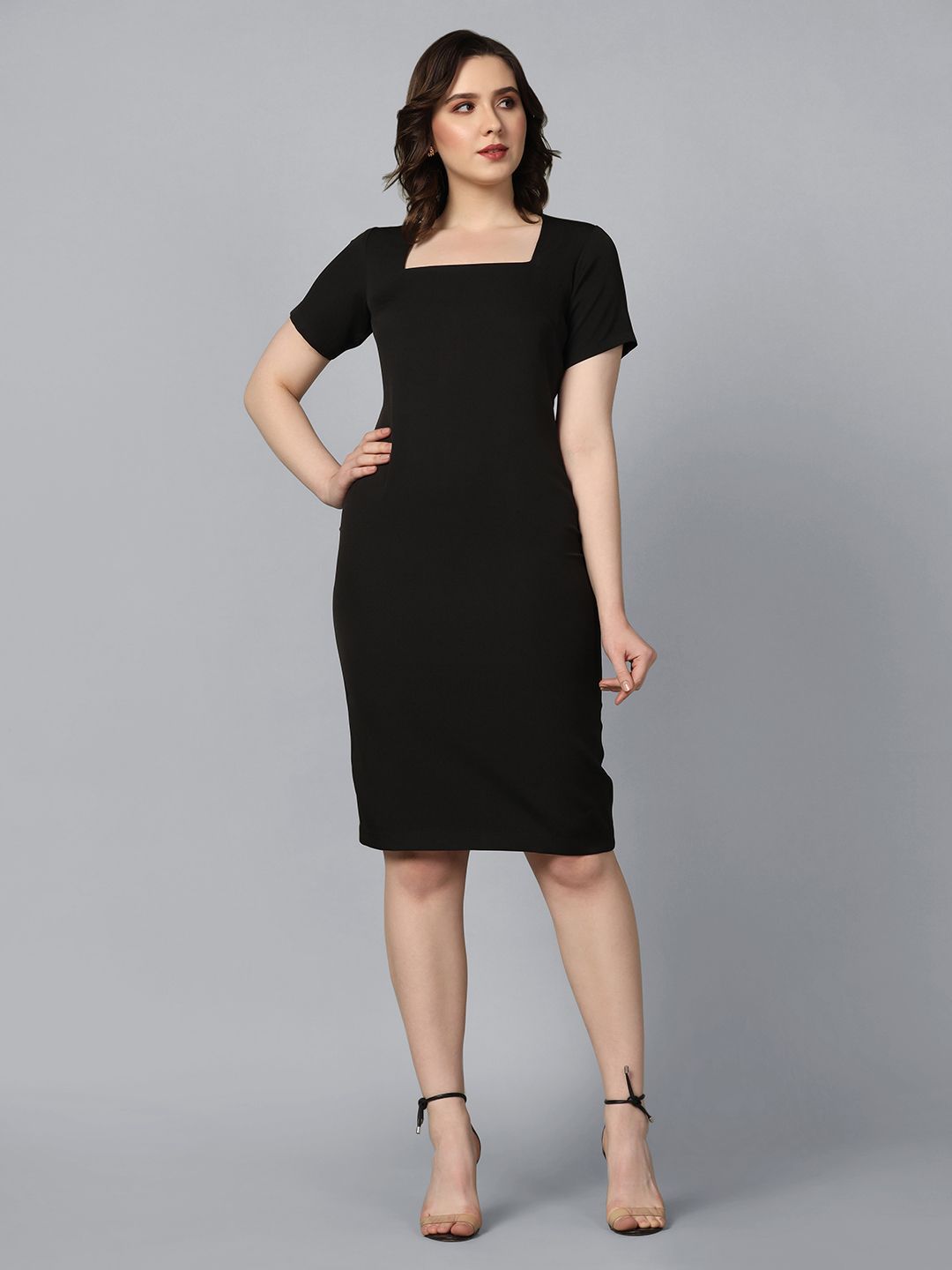 Women Stretch Pencil Dress- Black