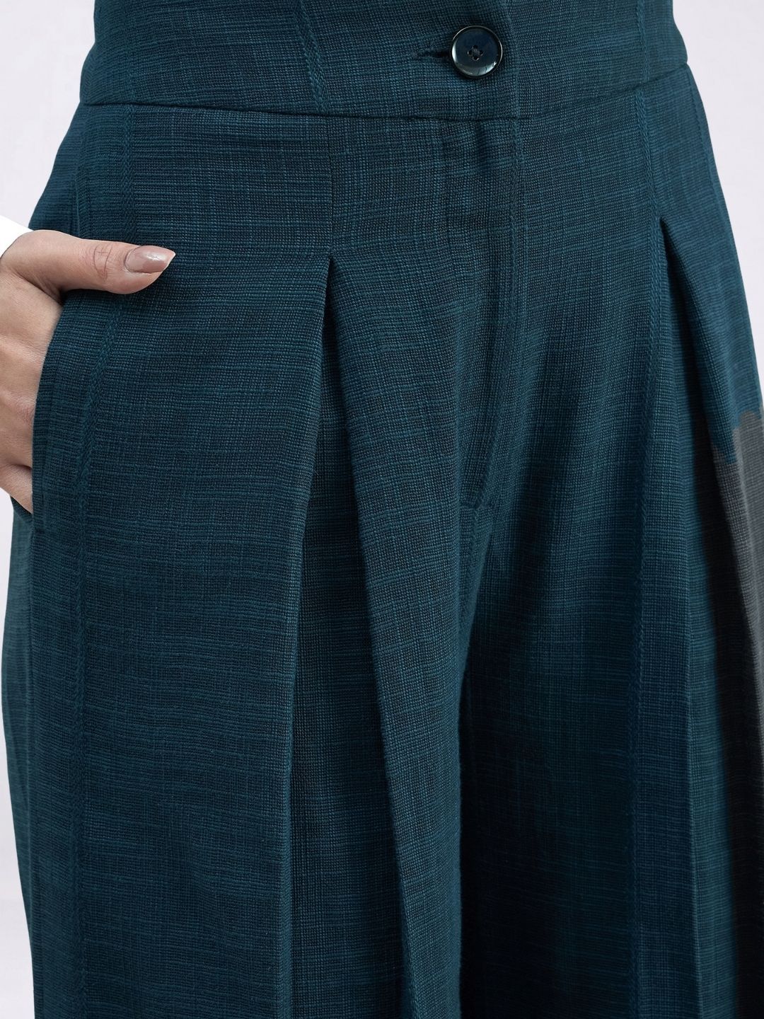 Women Blue High-Rise Pleated Trousers