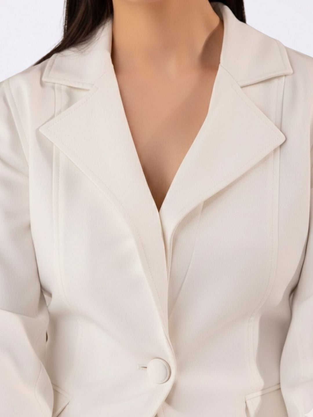 Women White Single breasted Stretch Formal Pant Suit