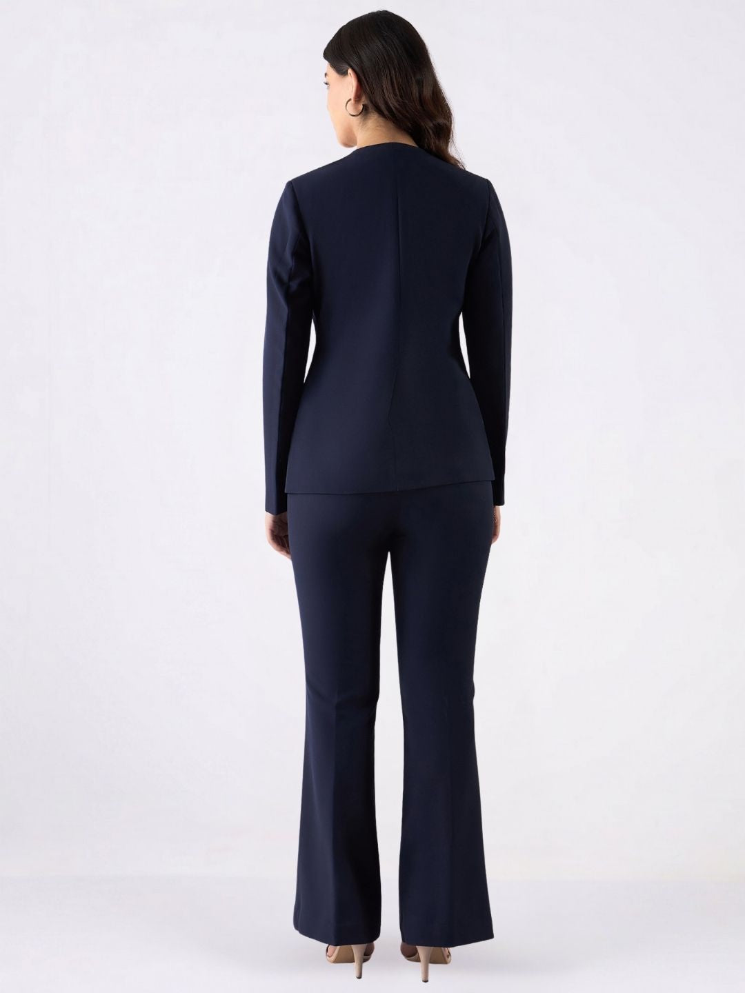 Women Navy Blue Single-Breasted Formal Pantsuit