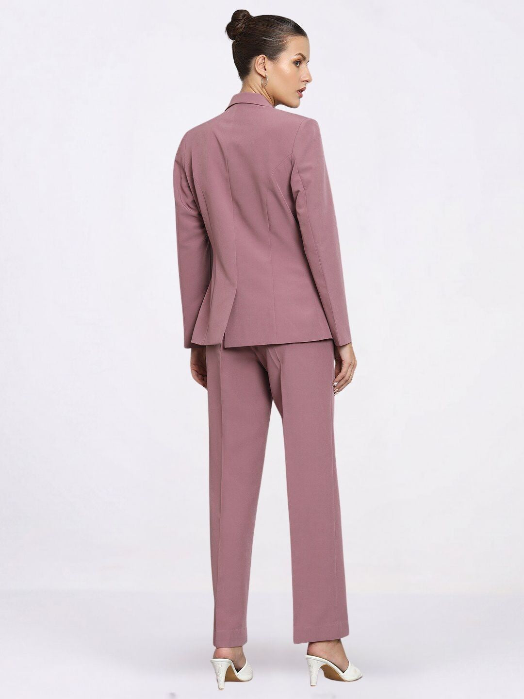 Women Dusty Pink Fit Single Breasted Formal Pantsuit