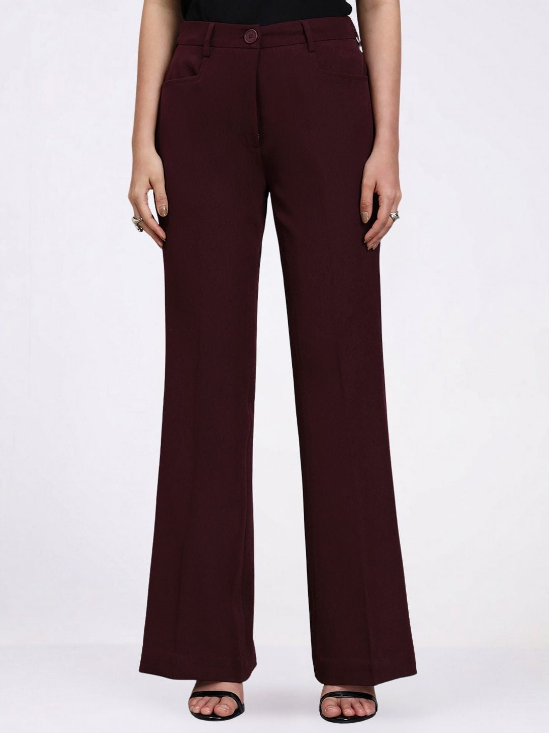Women Burgundy Single Breasted Formal Pantsuit