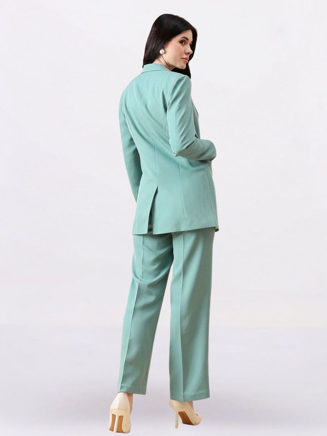 Women Green Single-Breasted Formal Pantsuit
