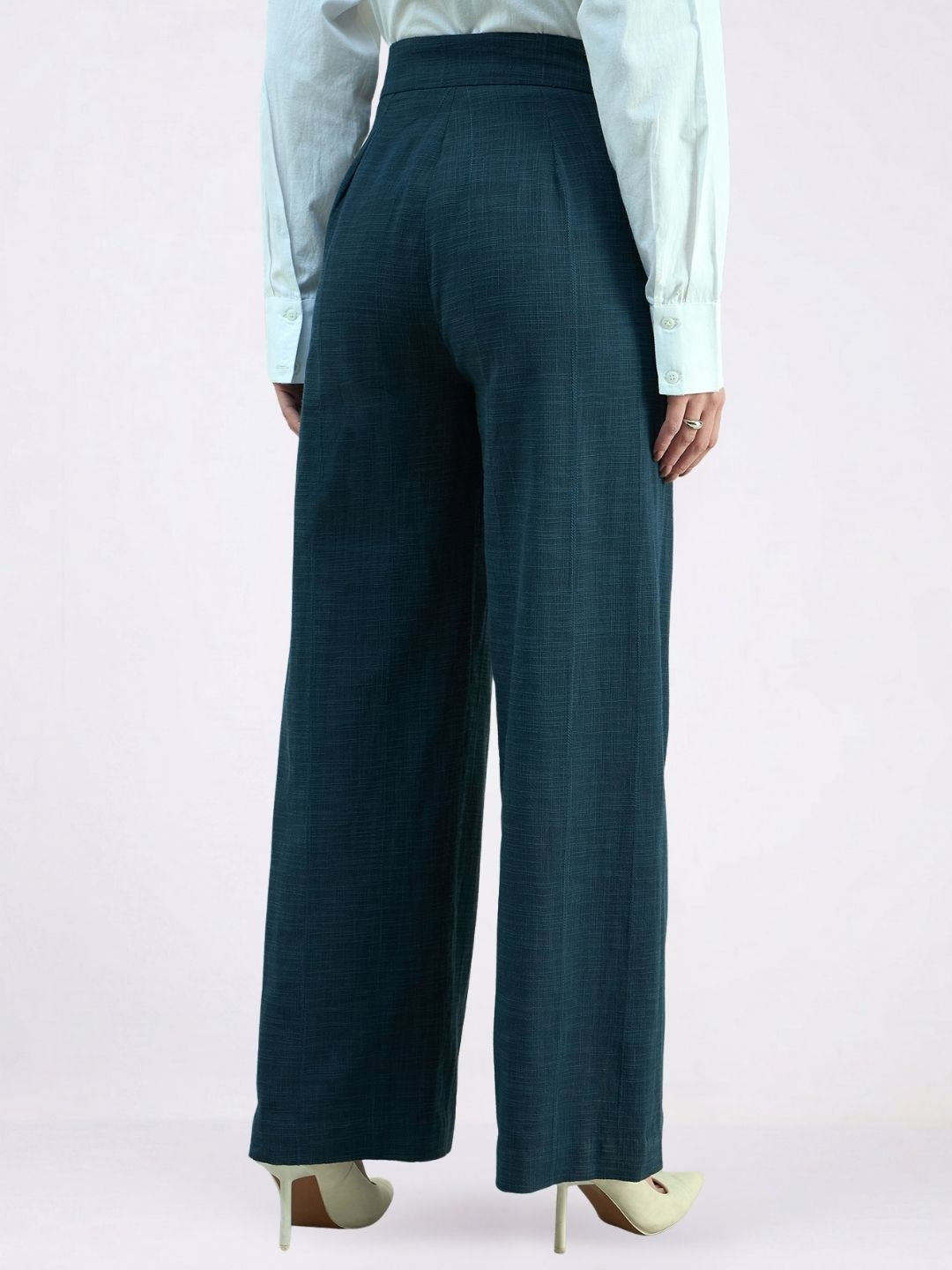 Women Blue High-Rise Pleated Trousers
