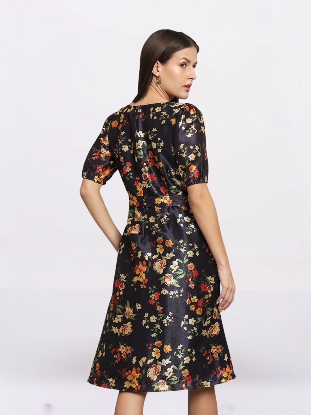 Women Black Floral Printed Fit & Flare Dress