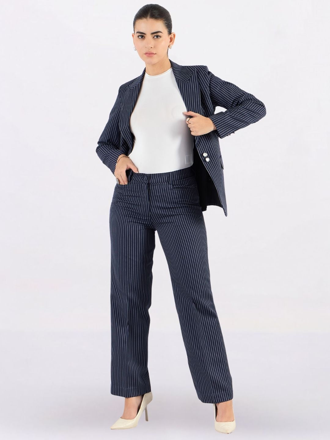 Women Striped Single-Breasted Formal Suit