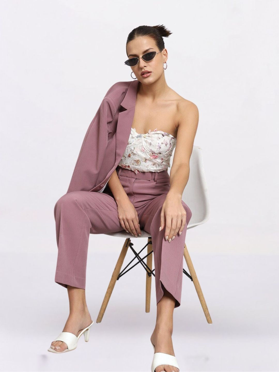 Women Dusty Pink Fit Single Breasted Formal Pantsuit