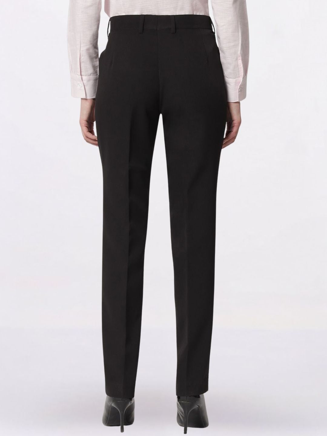 Women Black Mid-Rise Pleated Formal Trousers