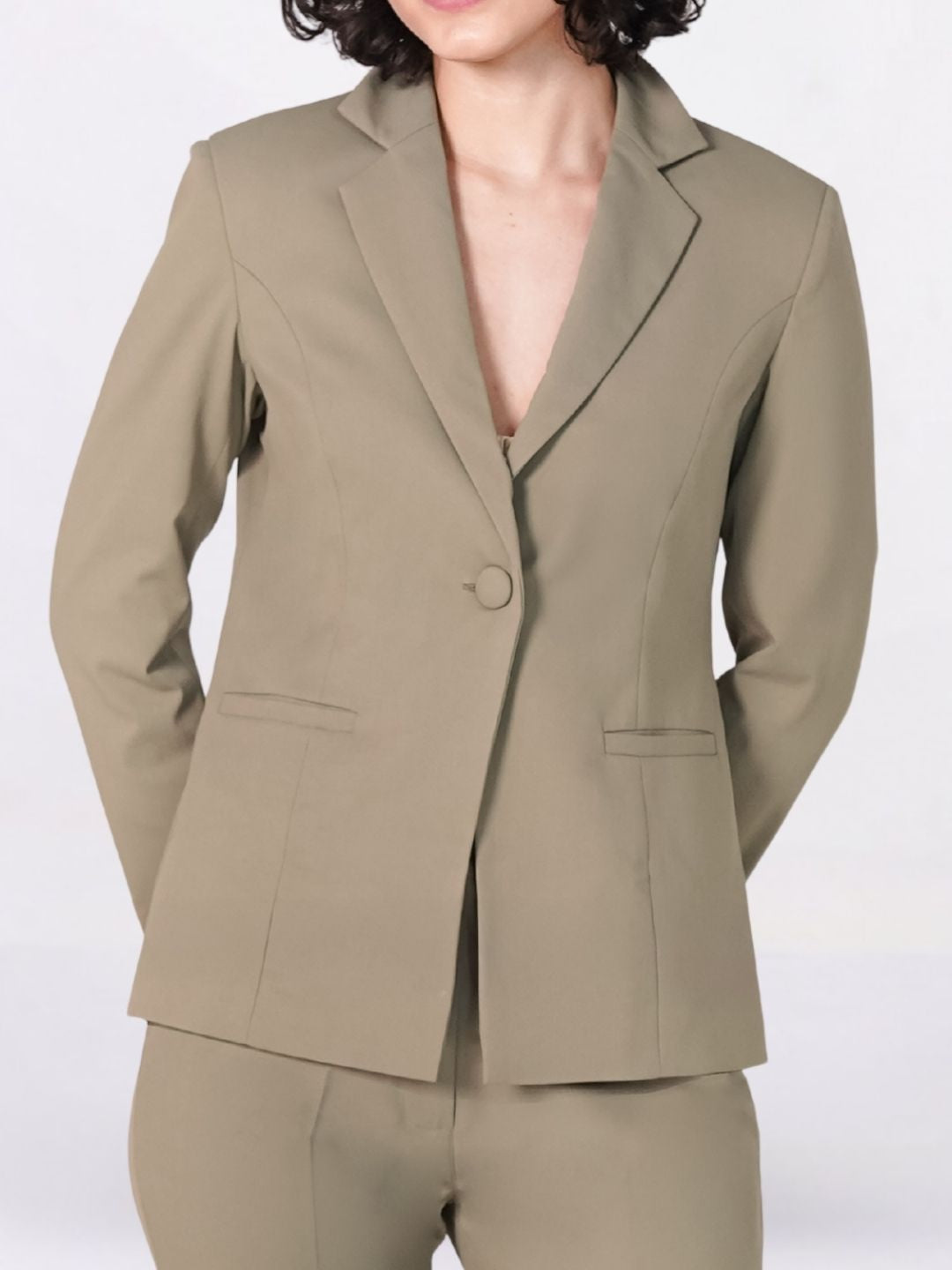 Women Pastel Fern Green Formal Powersuit