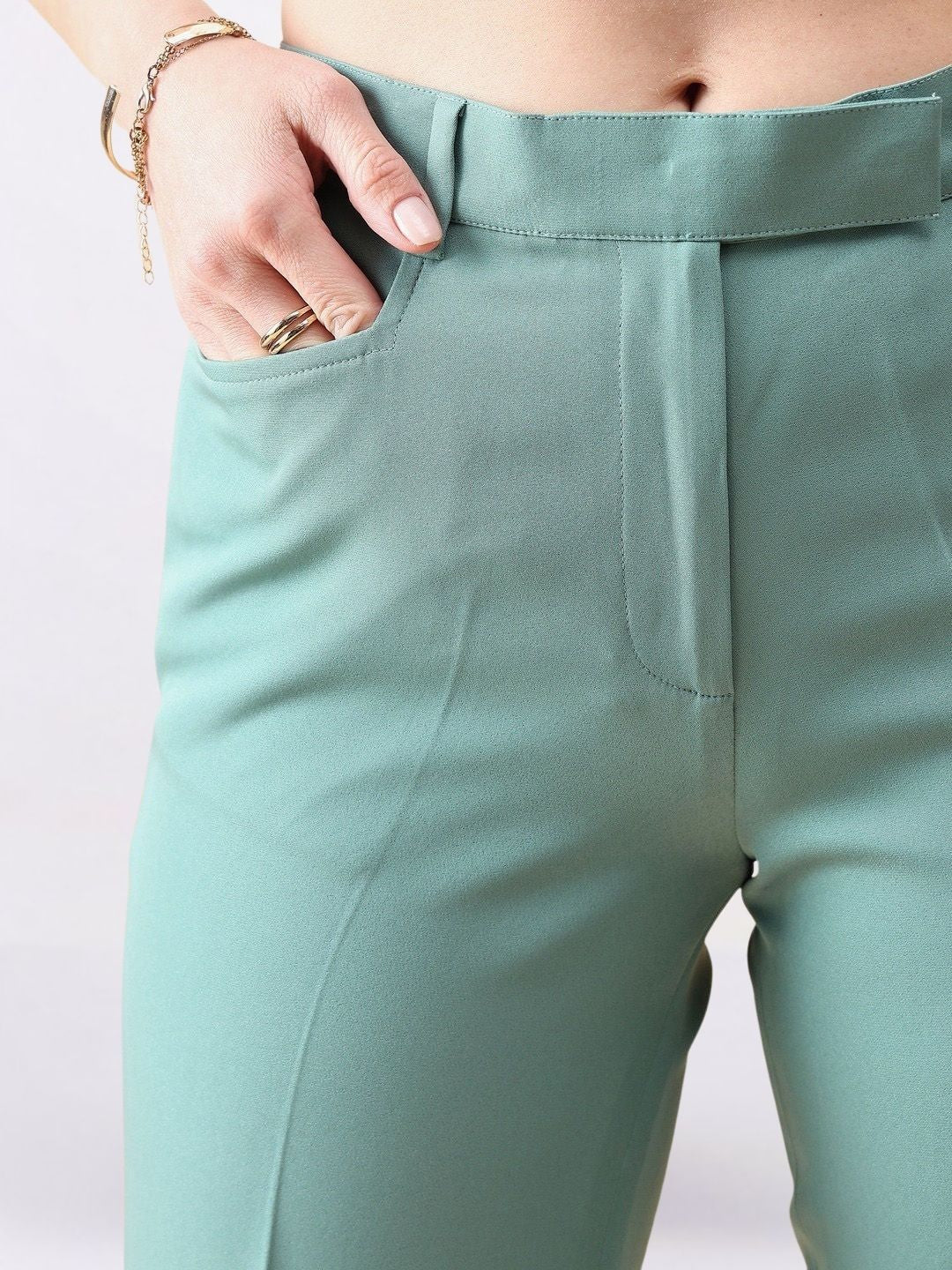Women Green Single-Breasted Formal Pantsuit