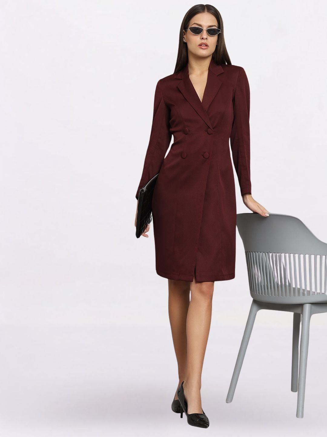 Women Maroon Stretch Blazer Dress