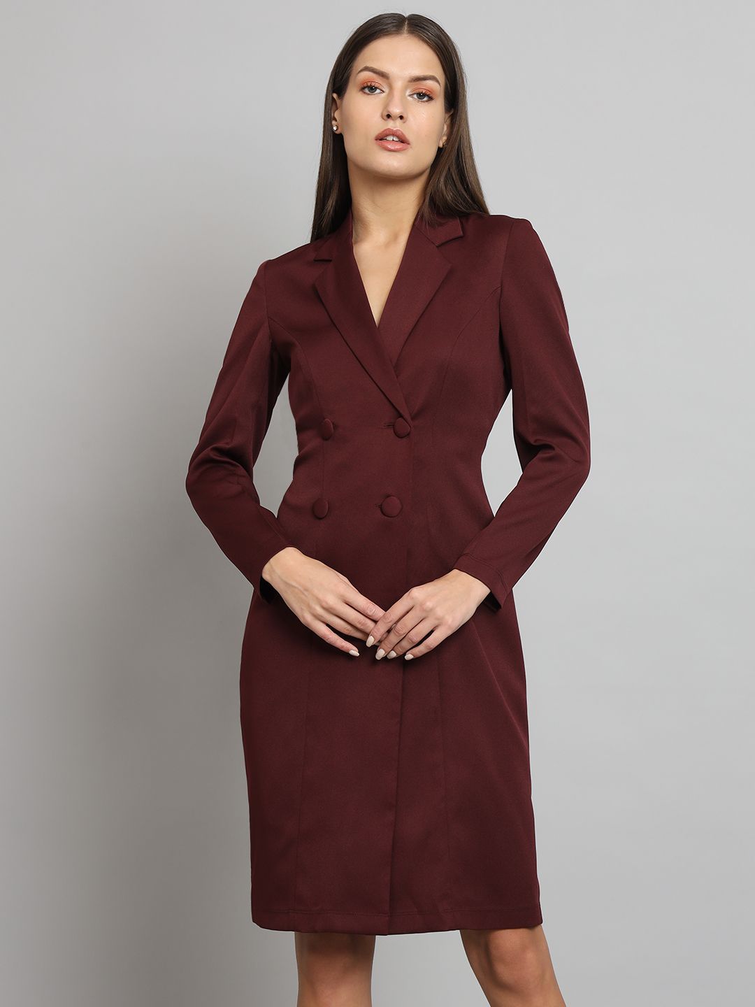 Women Stretch Blazer Dress- Maroon