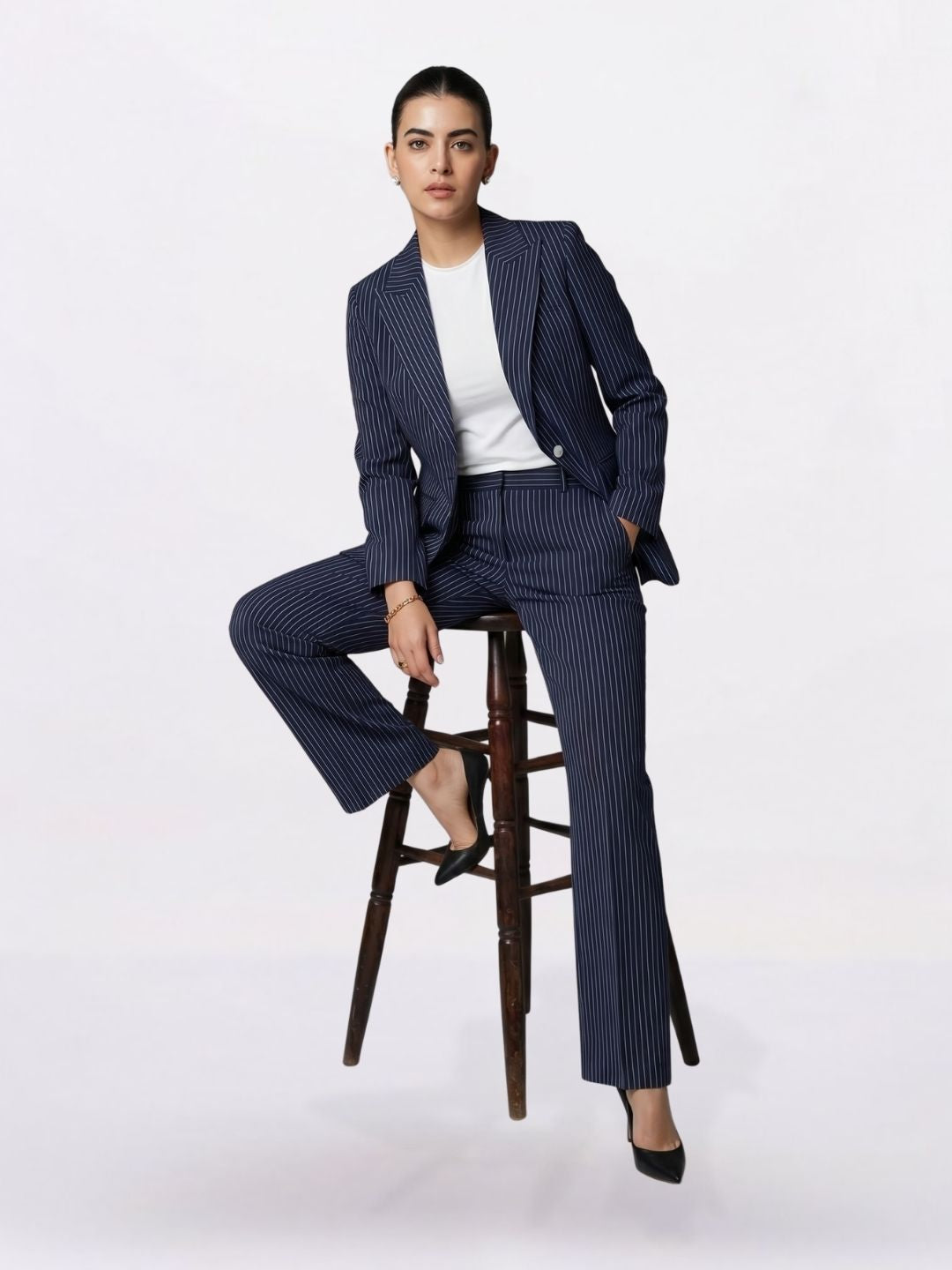 Women Striped Single-Breasted Formal Suit