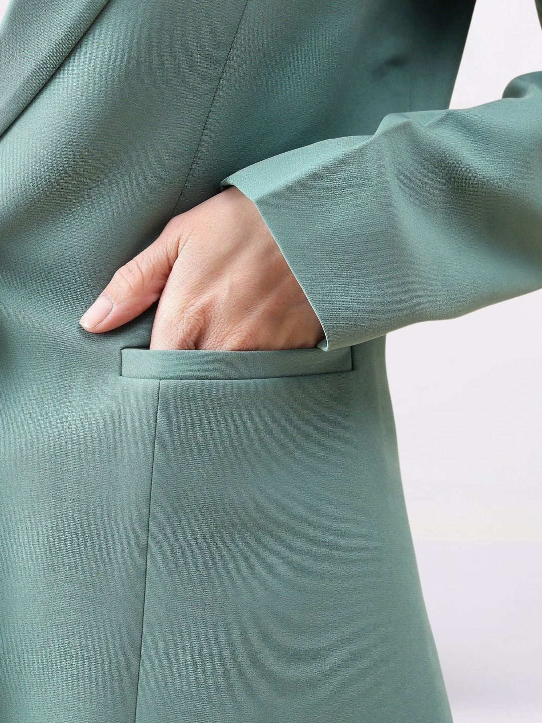 Women Green Single-Breasted Formal Pantsuit