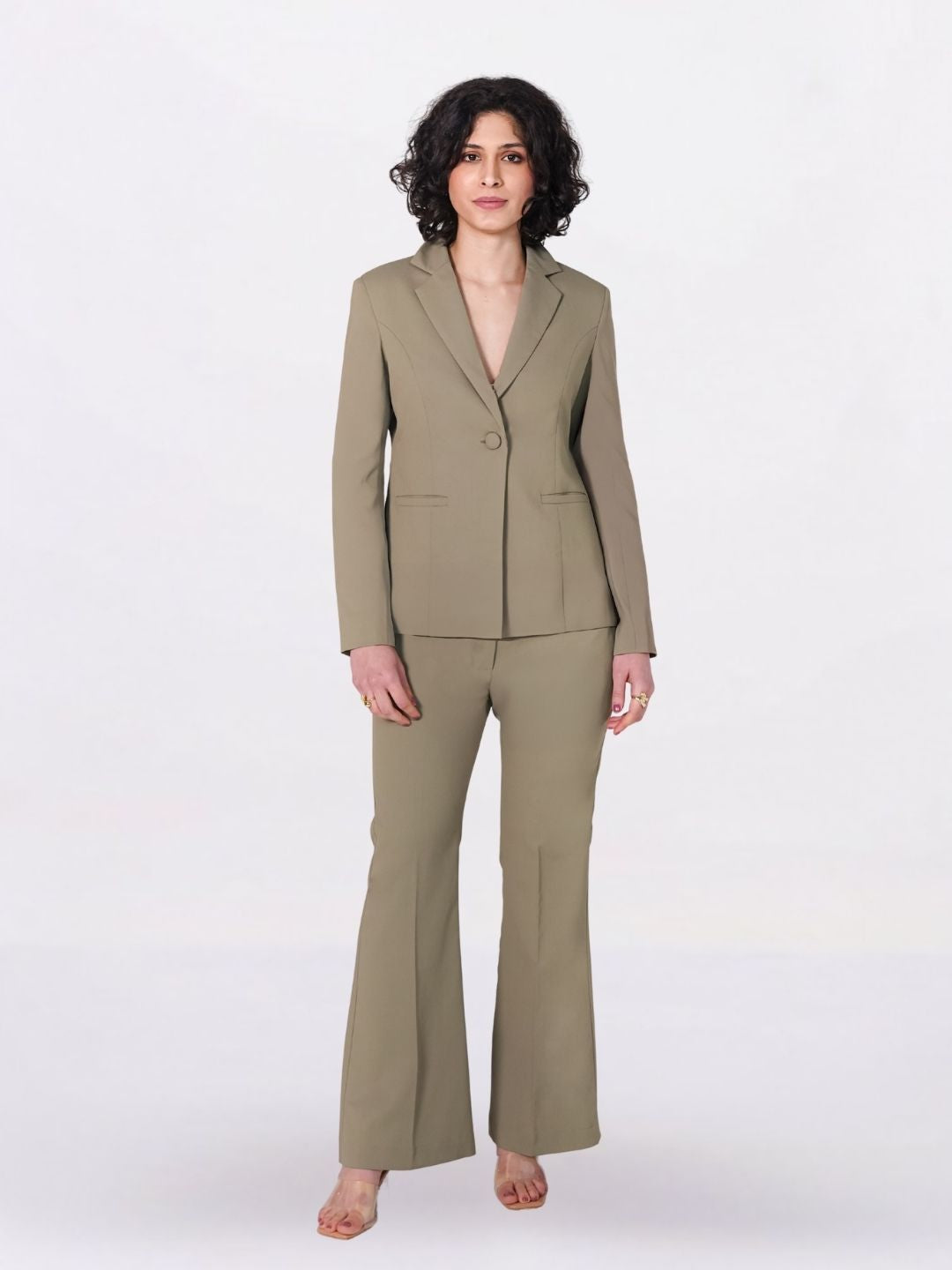 Women Pastel Fern Green Formal Powersuit