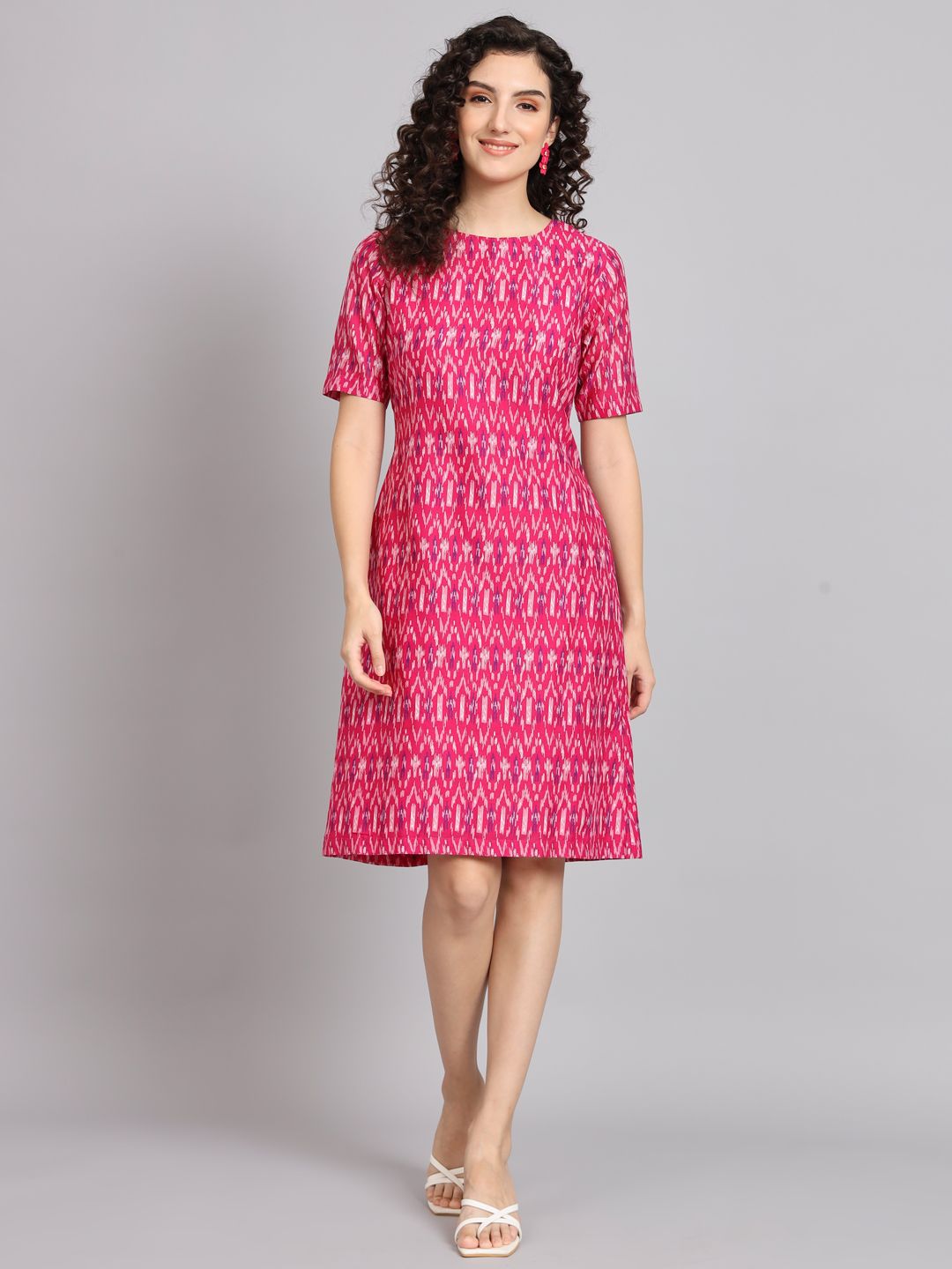 Women Pink Printed A-Line Dress