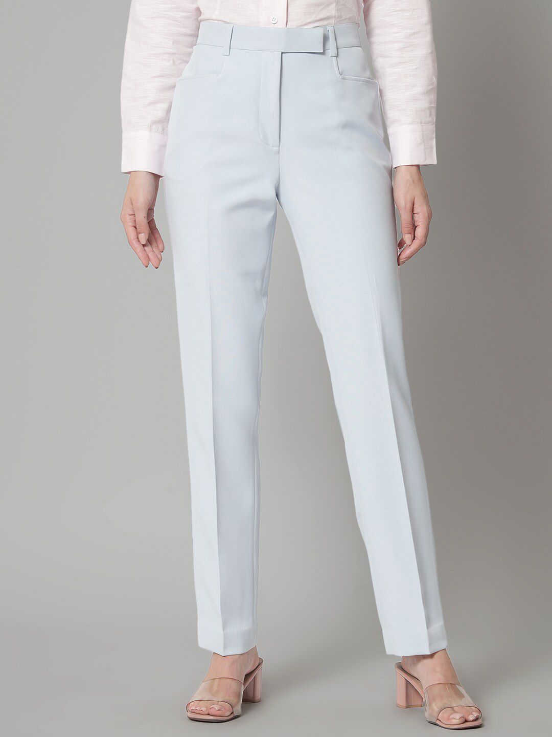 Women Mid-Rise Tailored Fit Easy Wash Formal Trousers