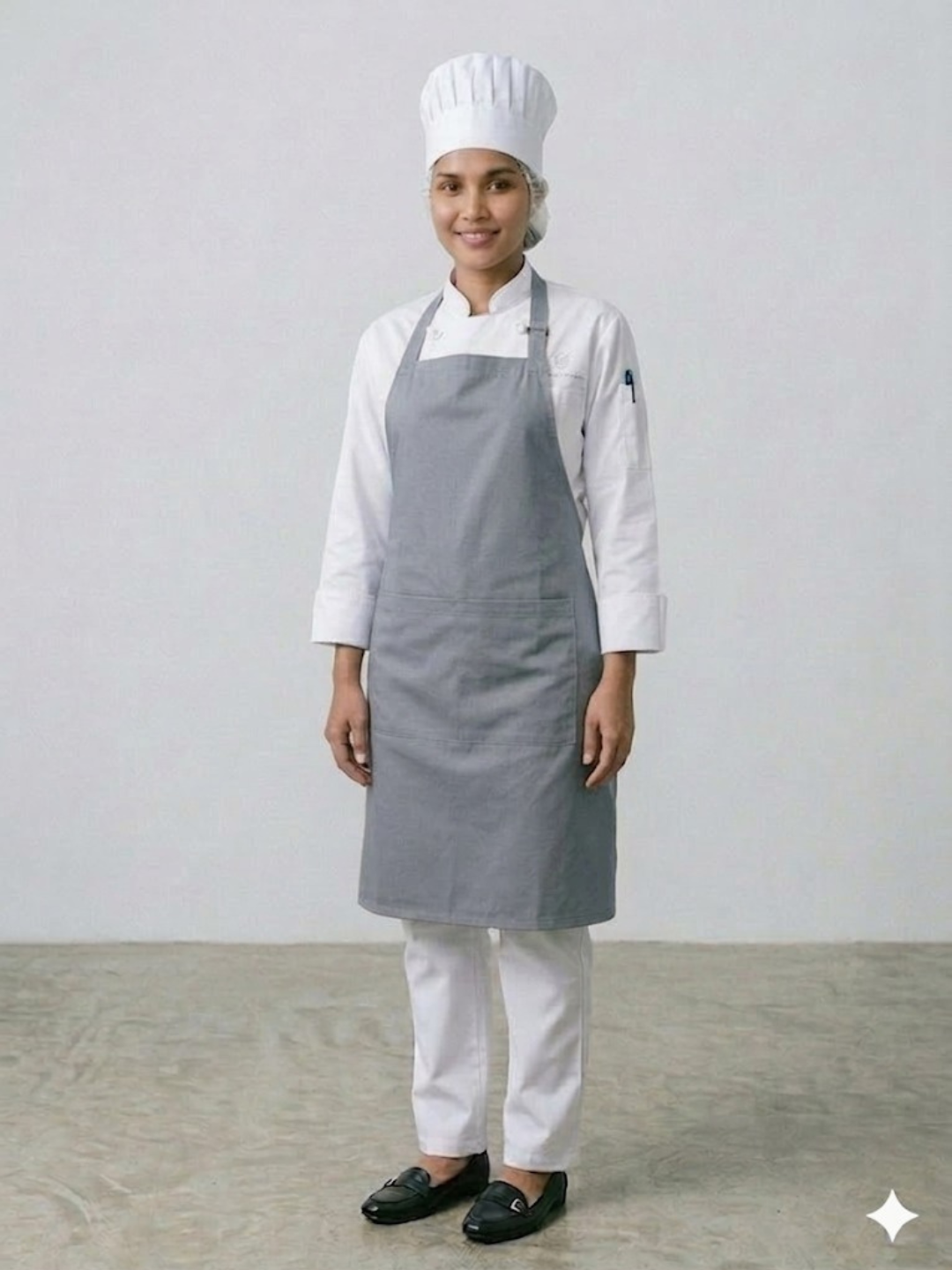 Women Grey Wrinkle Free Chef Apron