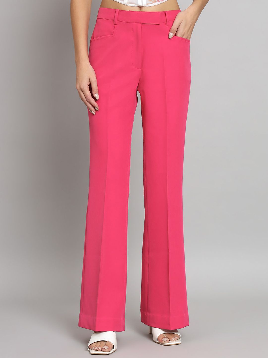 Women Pink Women Relaxed Easy Wash Bell Bottom Trousers