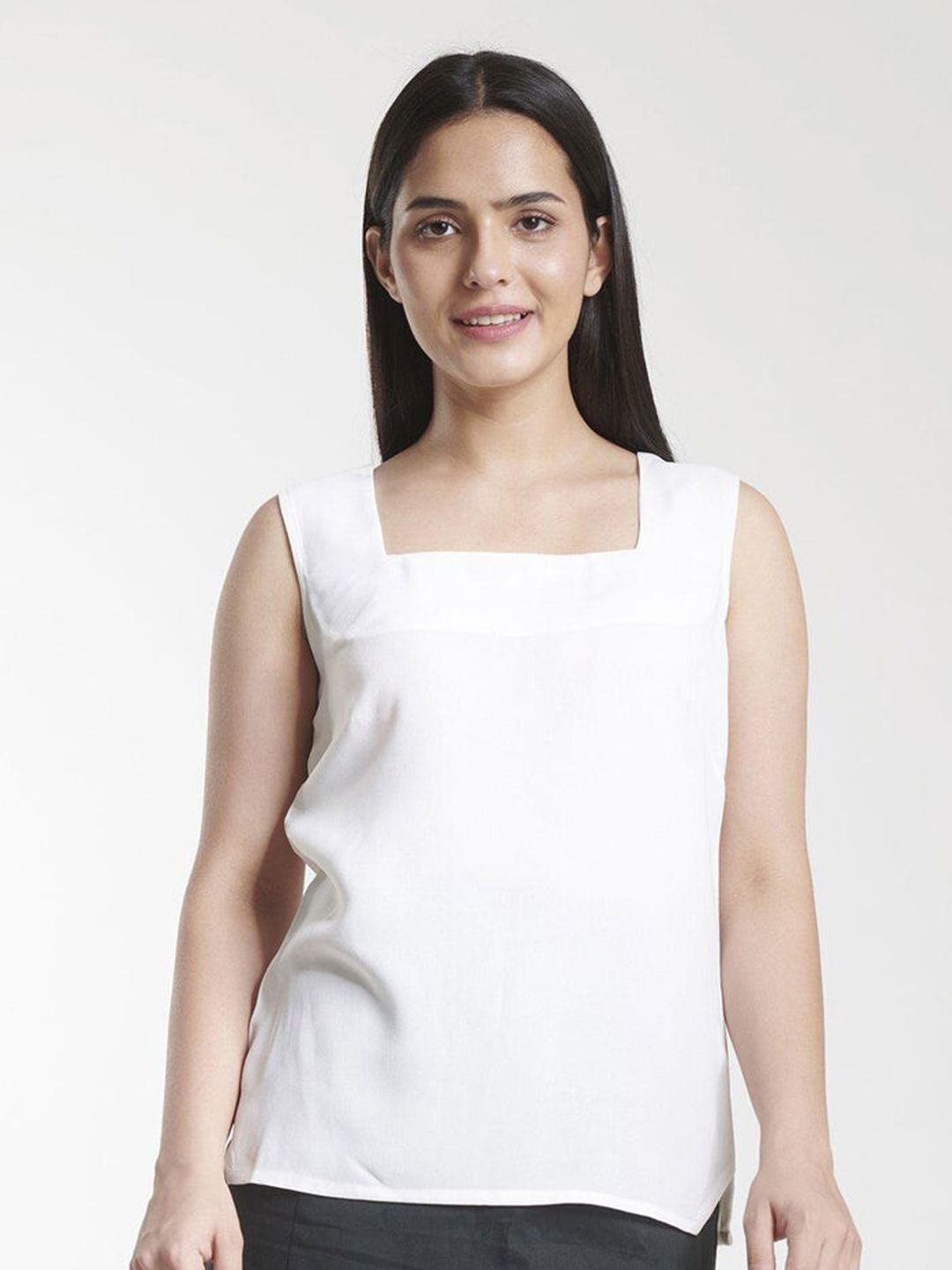 Square Neck Poly Moss Regular FIt Camisole - White