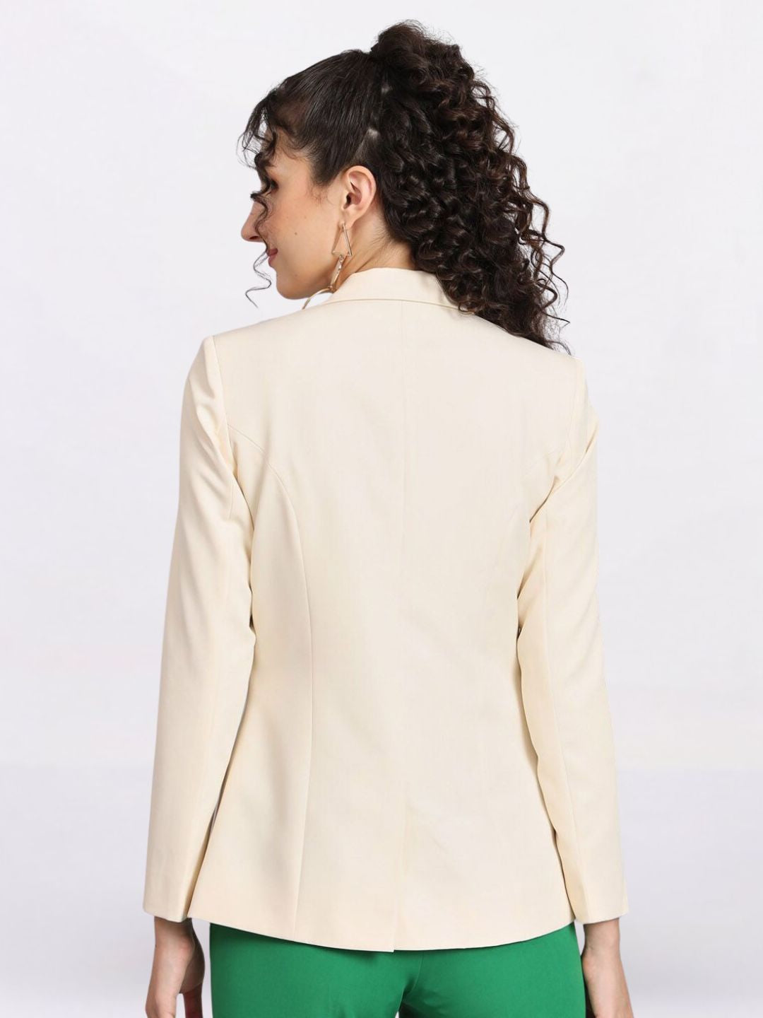 Women Off White Notched Lapel Formal Blazer