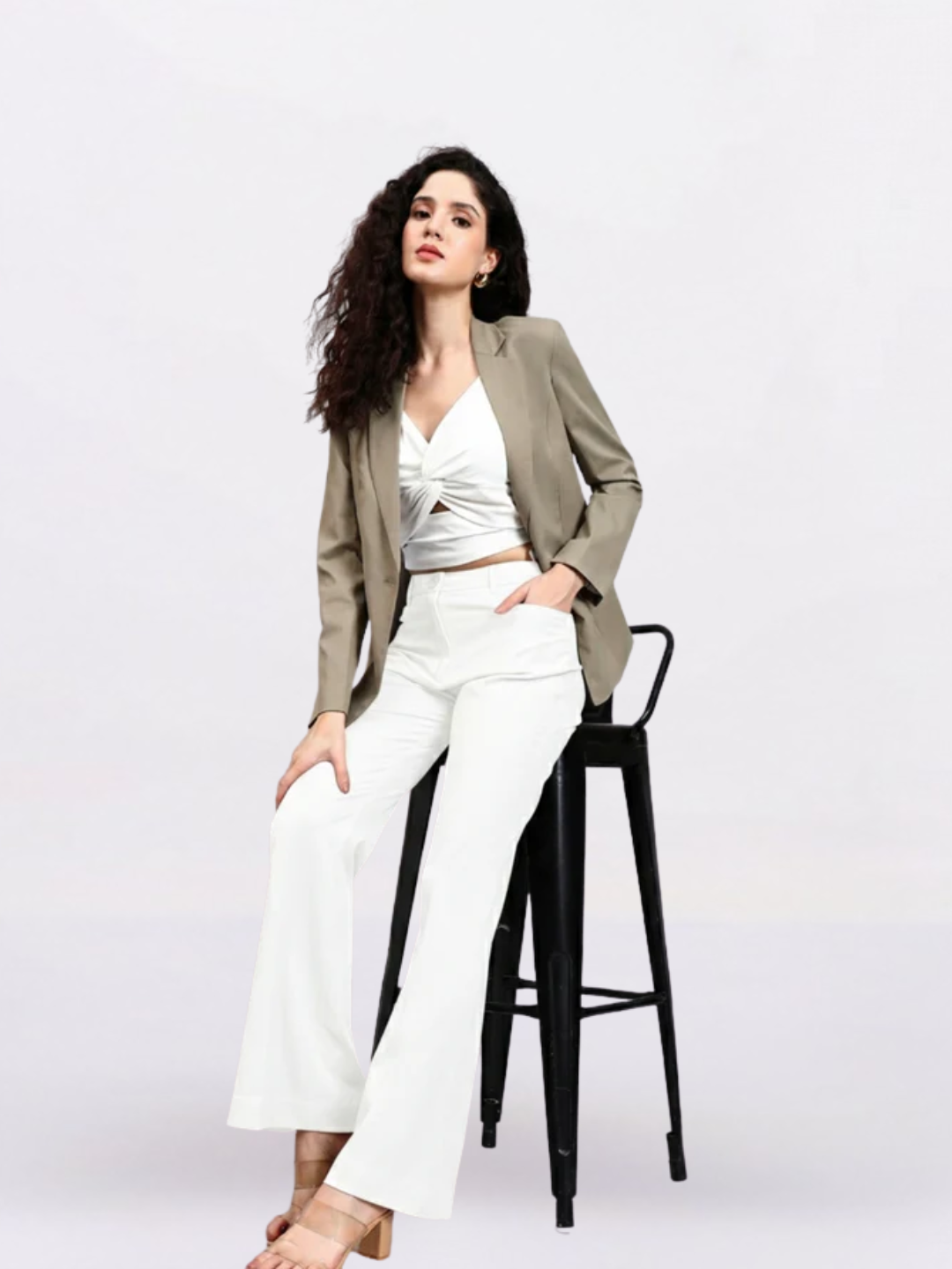 Women Green Notched Lapel Blazer