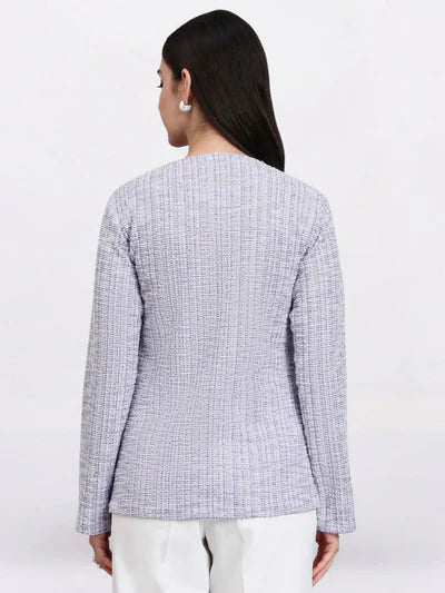 Women Lavender Warm Tweed Stretchable top With White Straight Fit Trousers