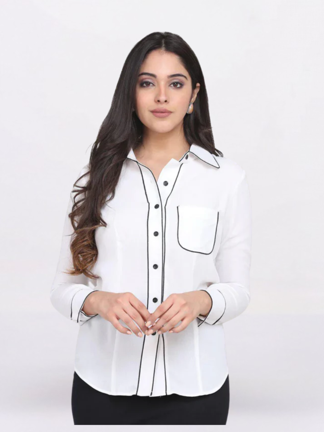 Women white Regular Fit Poly Moss Collared Shirt