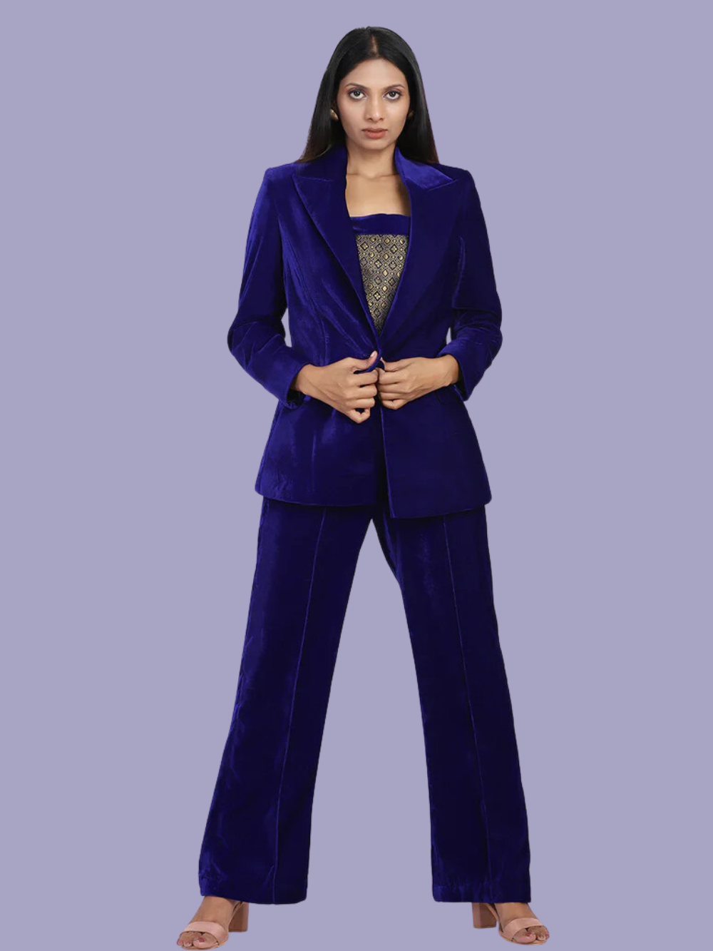 Blue Pure Viscos Velvet Suit Pant main image 1