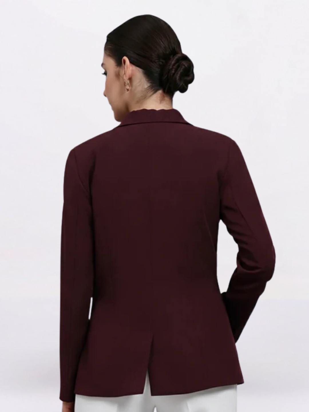 Women Burgundy Notched Lapel Blazer