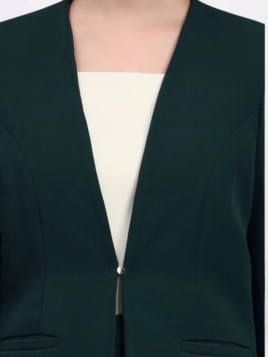 Women Green Lapel Less Blazer