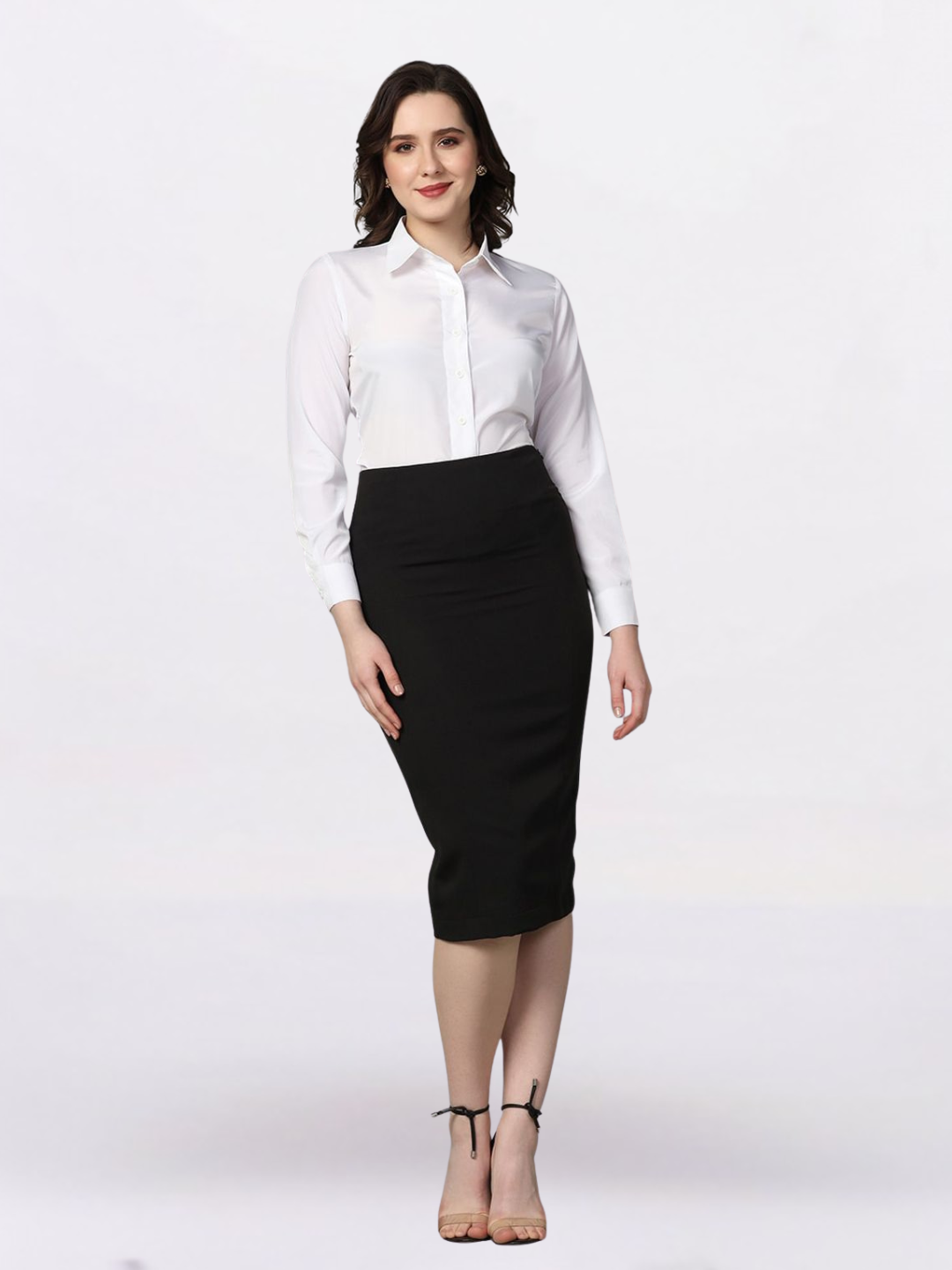 Women Stretch Pencil Skirt- Black